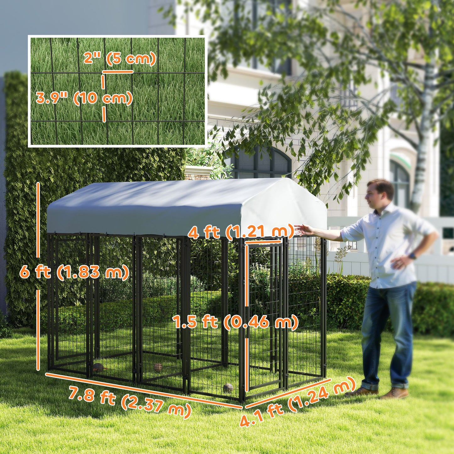 Outdoor Dog Kennel with Two-Room Design, Waterproof Cover, for Small to Large Dogs
