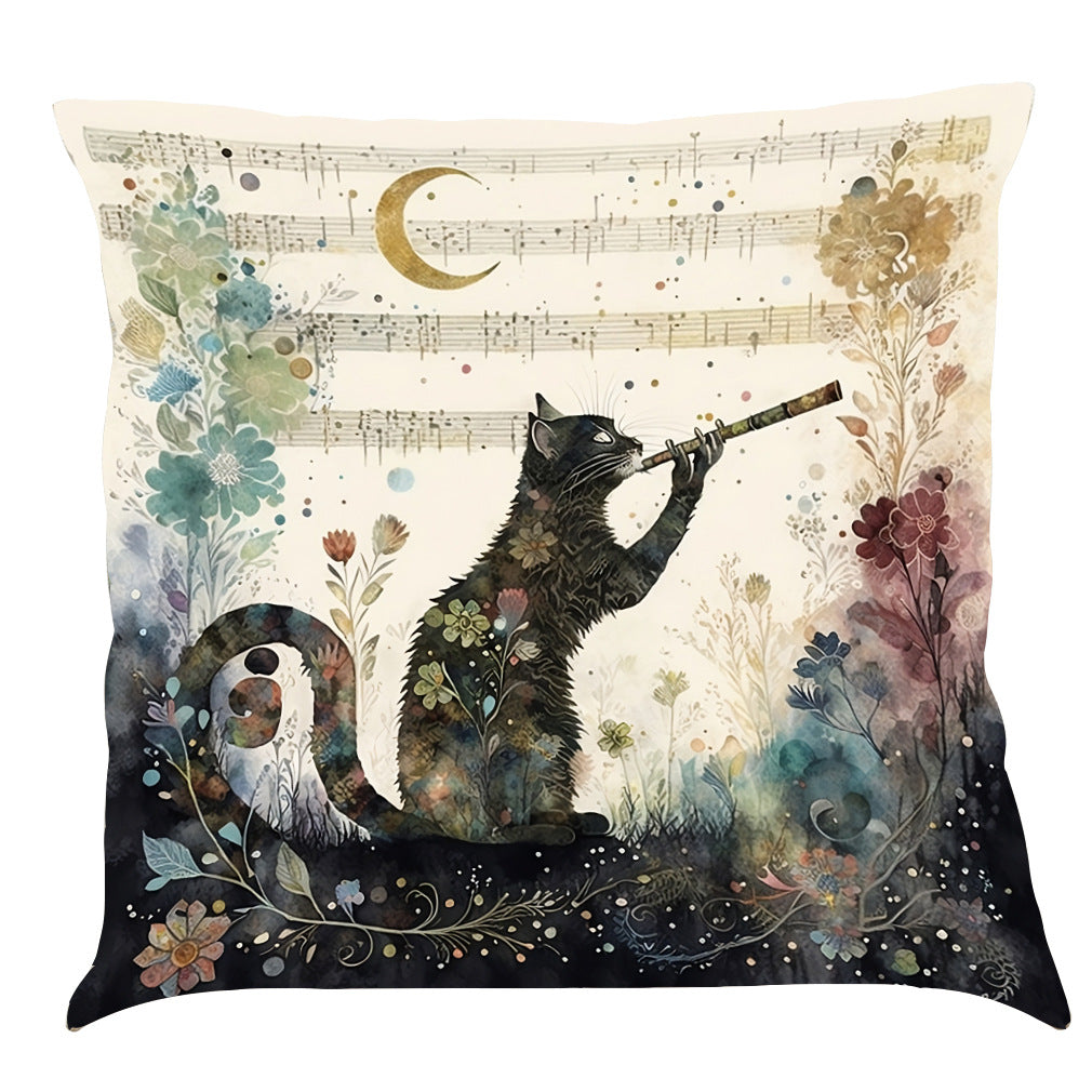 Musical Cats Printed Cotton Linen Pillowcase - Home Decor & Bedding