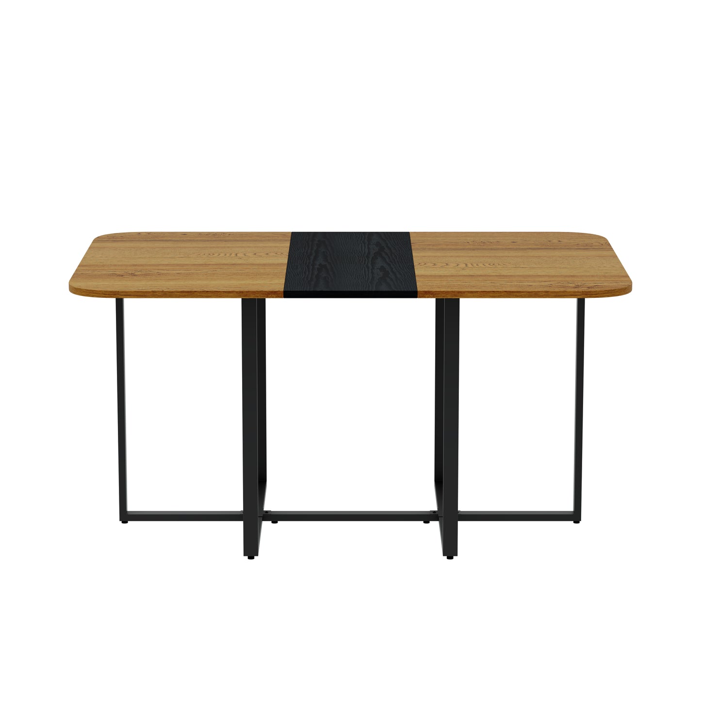 Modern Dual-Texture Dining Table - MDF with Marble & Wood Finish, 4-6 Seater, Sturdy Metal Frame