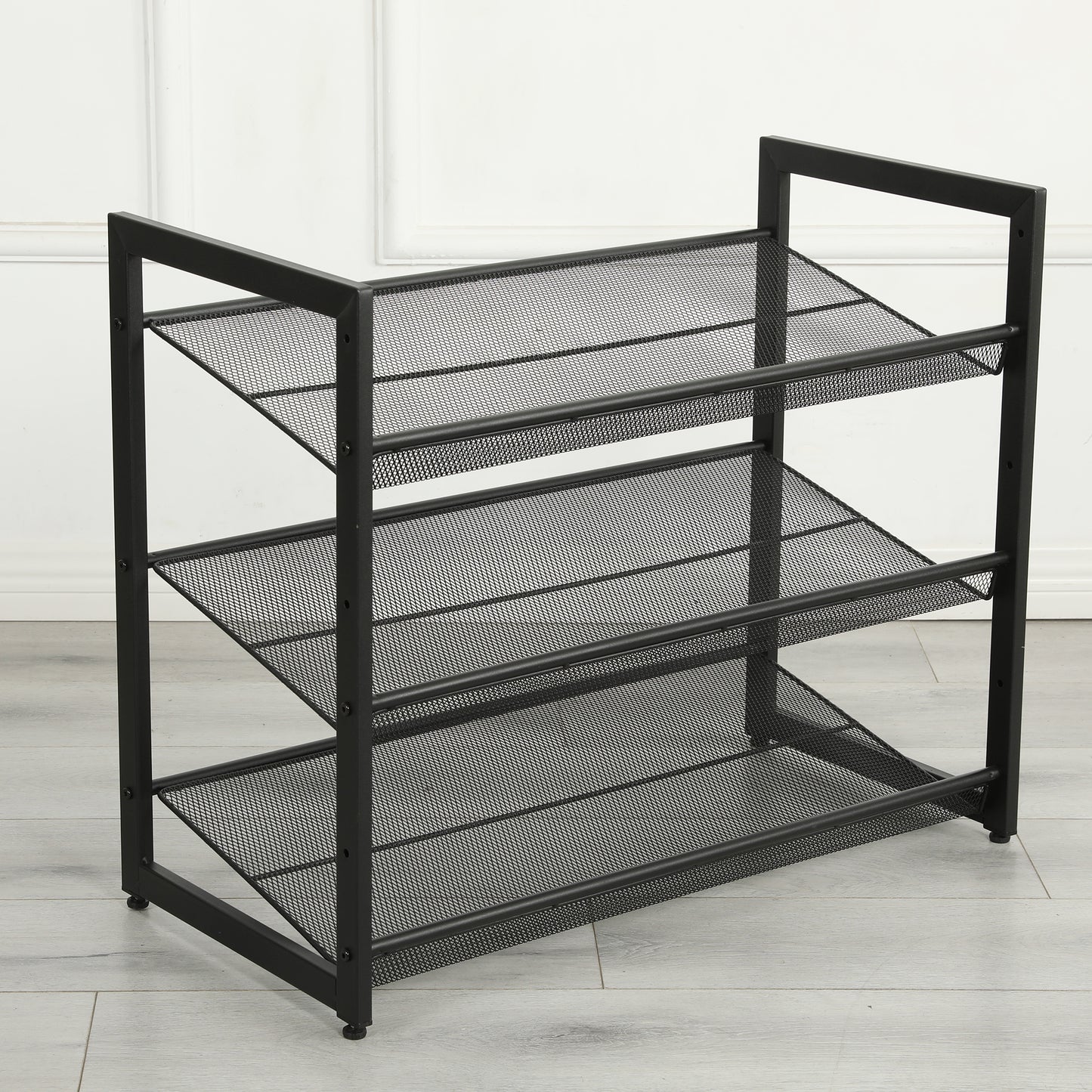3-Tier Adjustable Shoe Rack - Freestanding Storage Organizer - Black