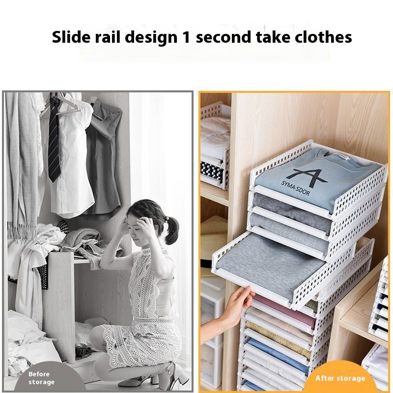 Home Wardrobe Storage Rack - Plastic Clothes Organizer with Heightening Options