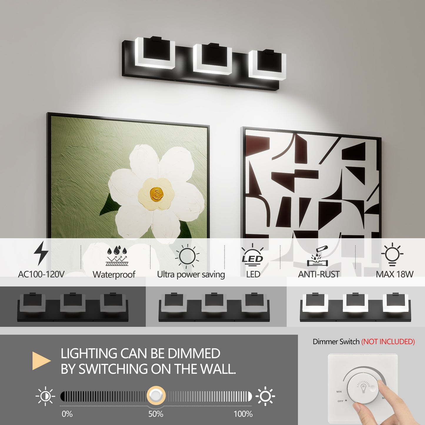 Modern Black LED Vanity Light Fixture - Up & Down Bathroom Lighting