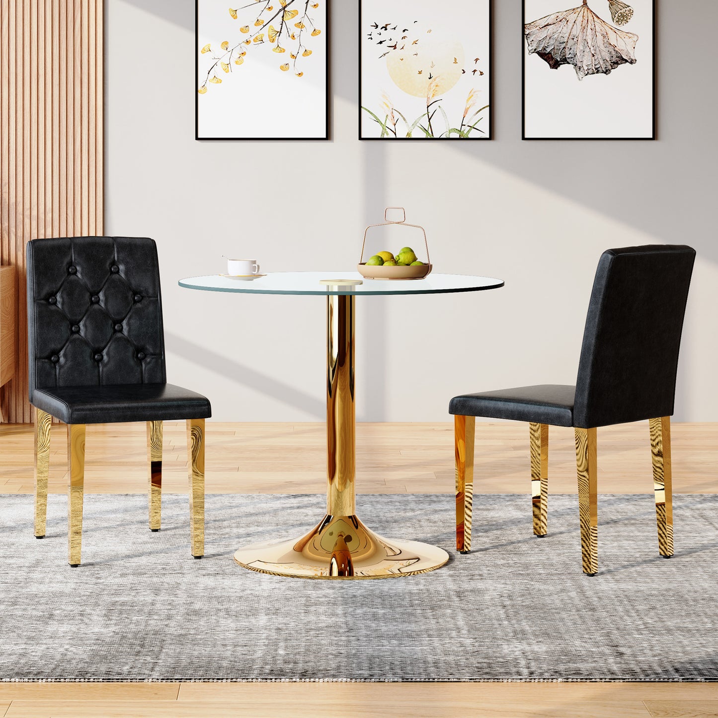 2-pack Black PU Dining Chairs,Ergonomic Buckle Backrest, 35 Inches