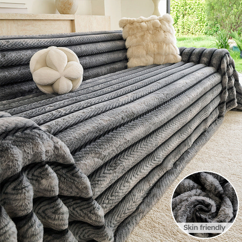 Non-Slip Thick Rabbit Fur Sofa Cover - Dustproof & Scratch-Resistant