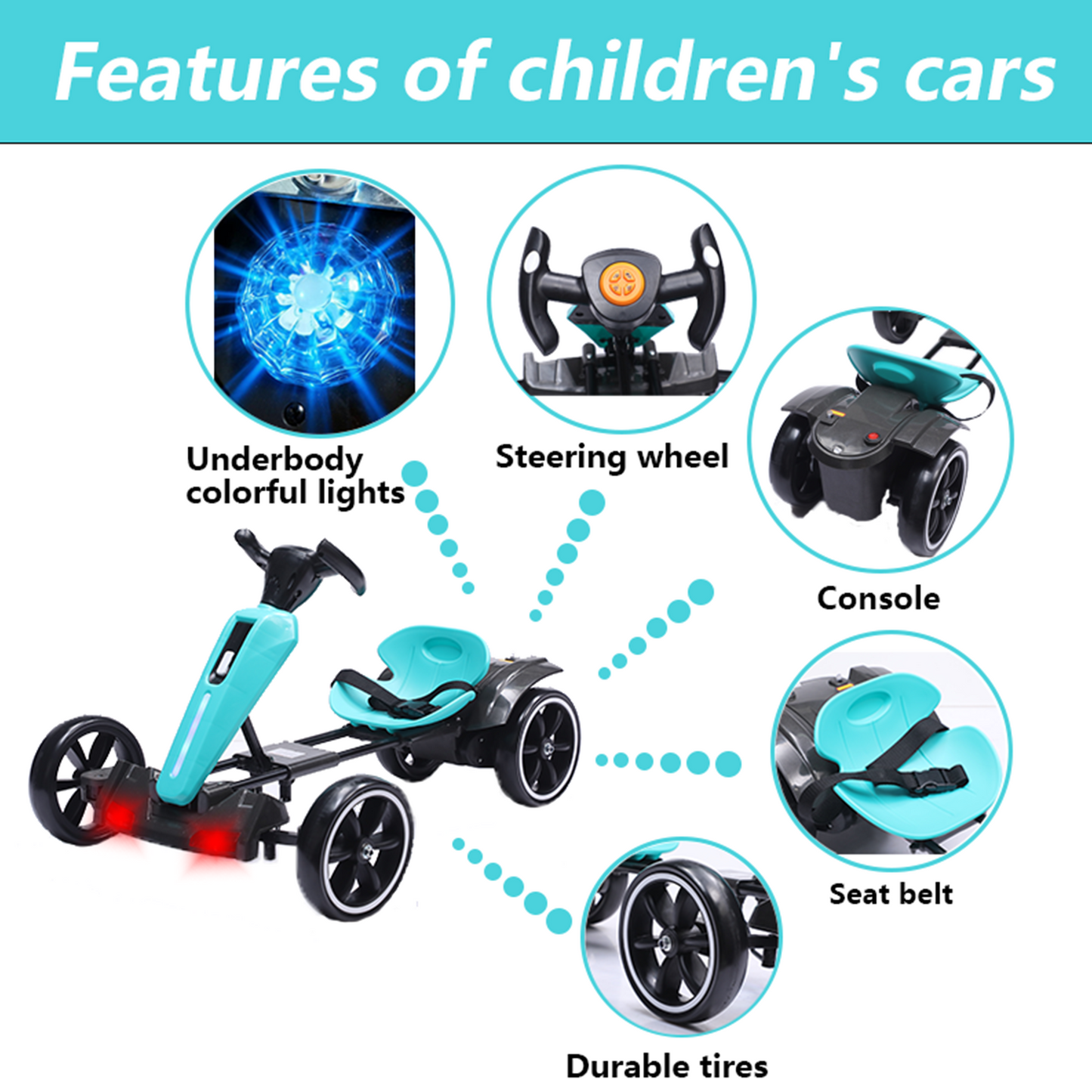 12V Electric Kids Pedal Go Kart with Adjustable Seat - Light Blue