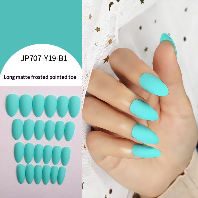 Women’s Solid Color Frosted Matte False Nails with Starry Sky Design