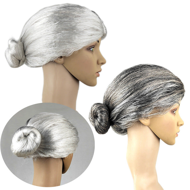 Grandma Wig for Costumes - White, Silver & Gray Synthetic Hair Wigs for Dress Up