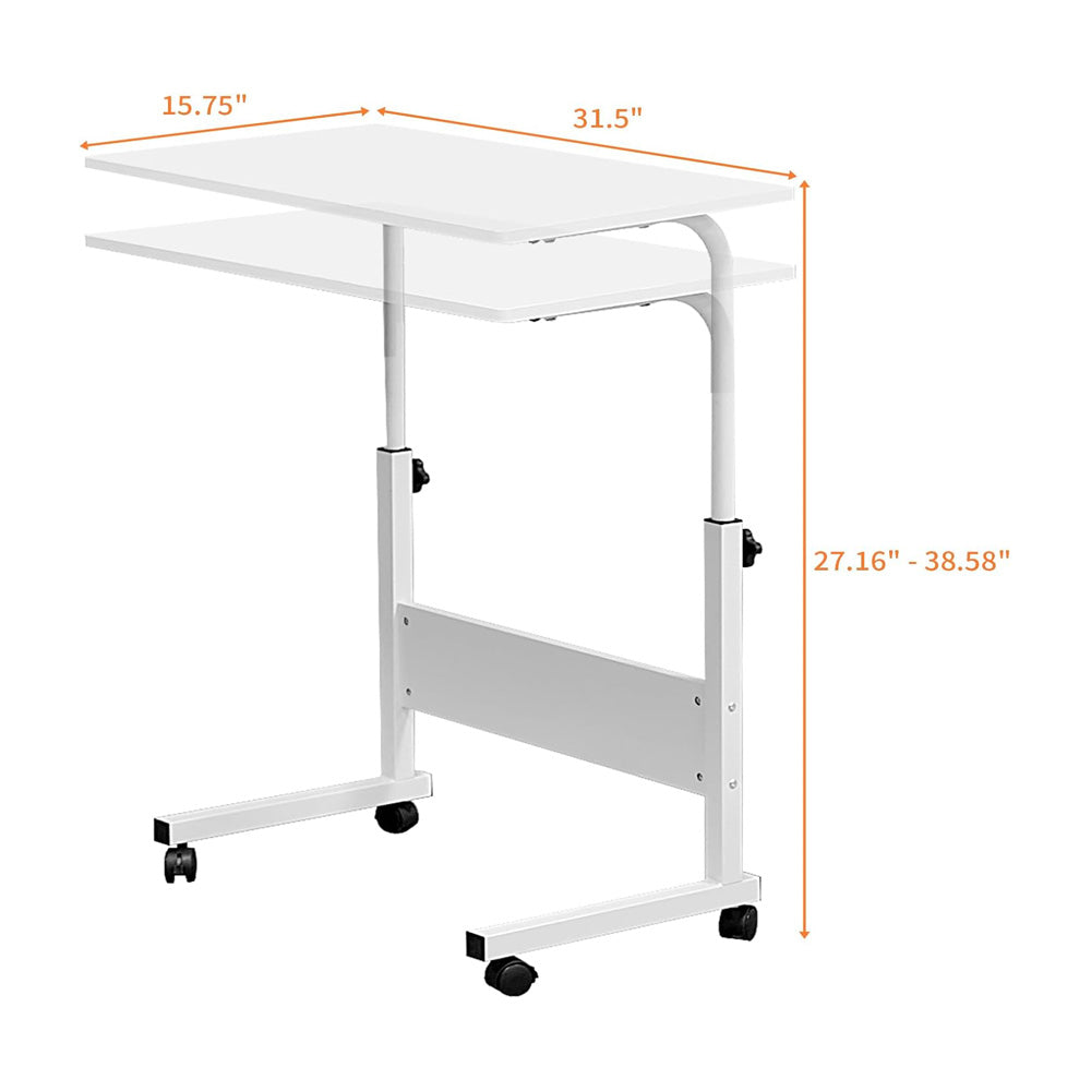 80cm Adjustable Tray Table Rolling Sofa Side Snack With Wheels