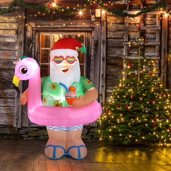 5.9 FT Inflatable Hawaii Santa Claus Decoration with LED Lights