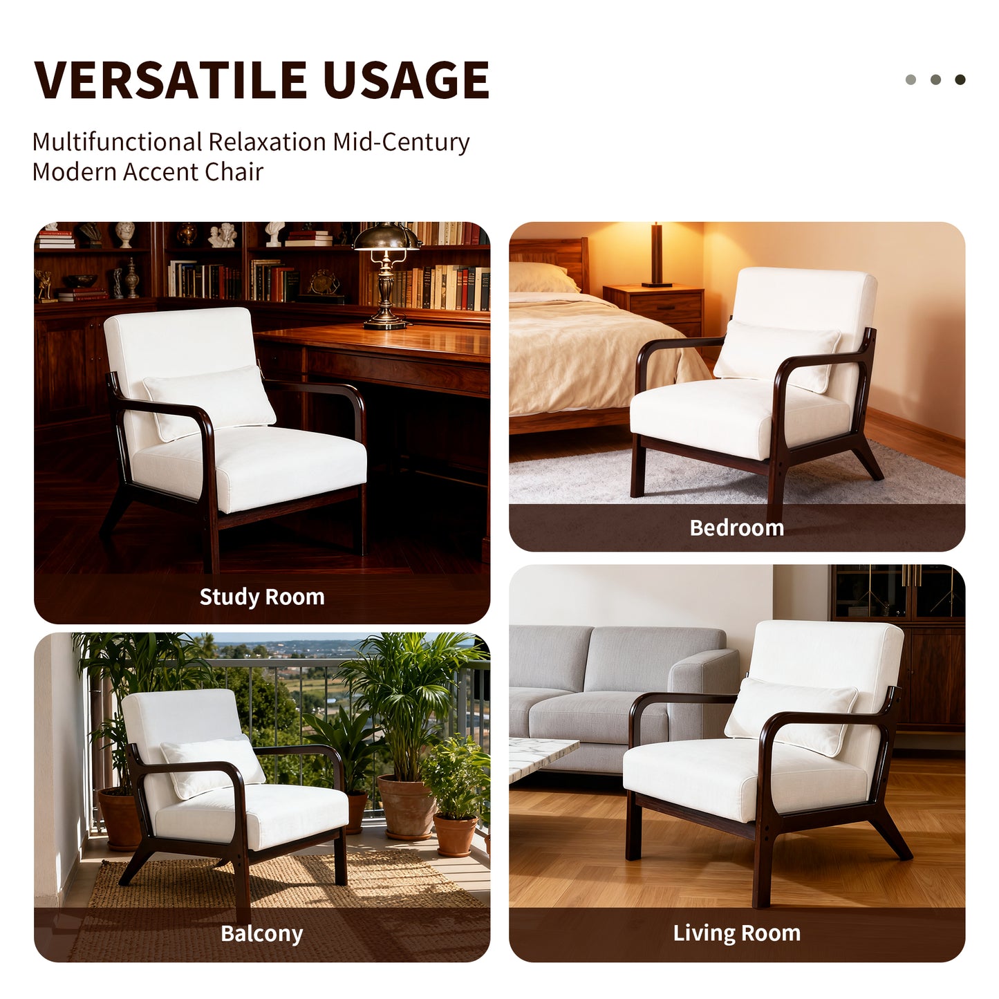 Mid Century Modern Accent Chair with Solid Wood Frame - Beige