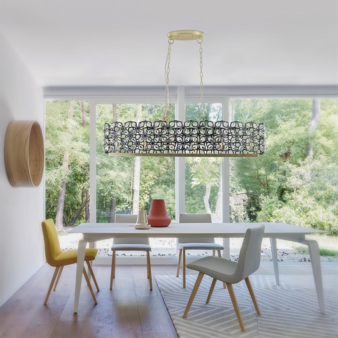 Contemporary Crystal Pendant Chandelier - Black & Gold Modern Light Fixture for Dining Room