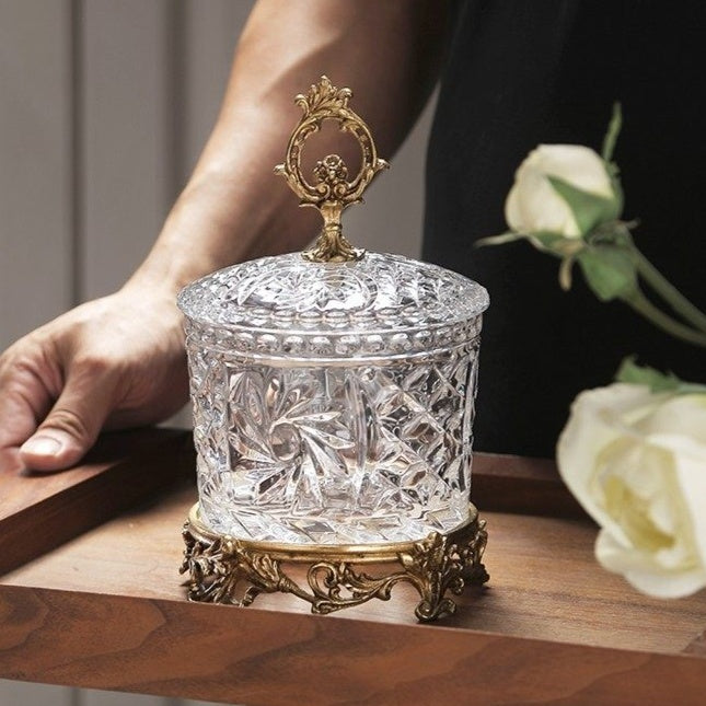 French-Style Crystal Glass and Brass Candy Jar - Transparent Kitchen Storage