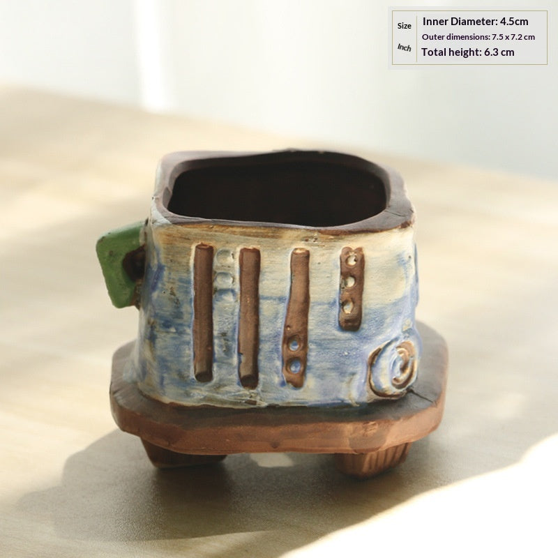 Ceramic Succulent Pot with Contrast Color Small Flower Container - Decorative Garden Planter