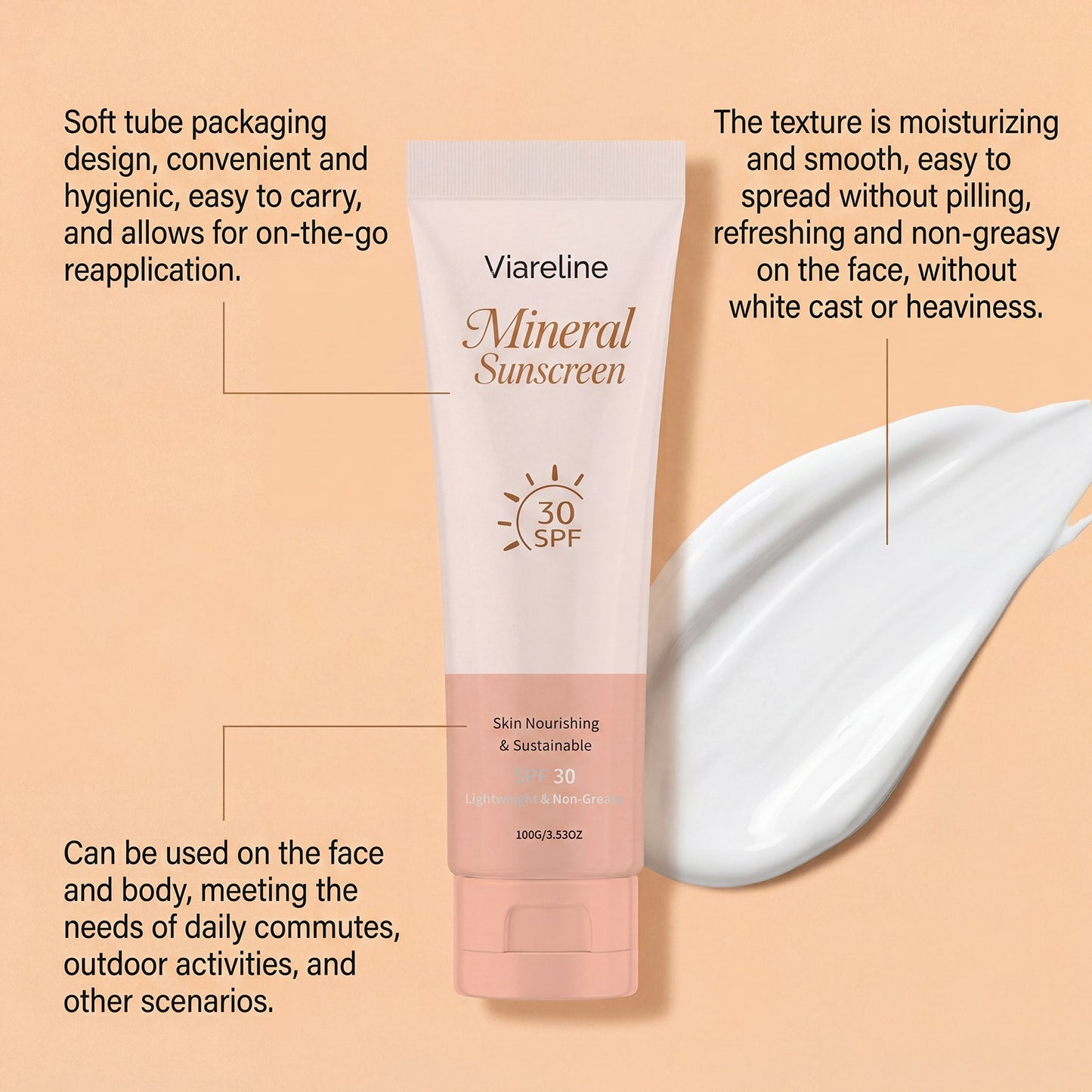 Mineral Sunscreen Cream 100g - Water & Zinc Oxide-Based UV Protection