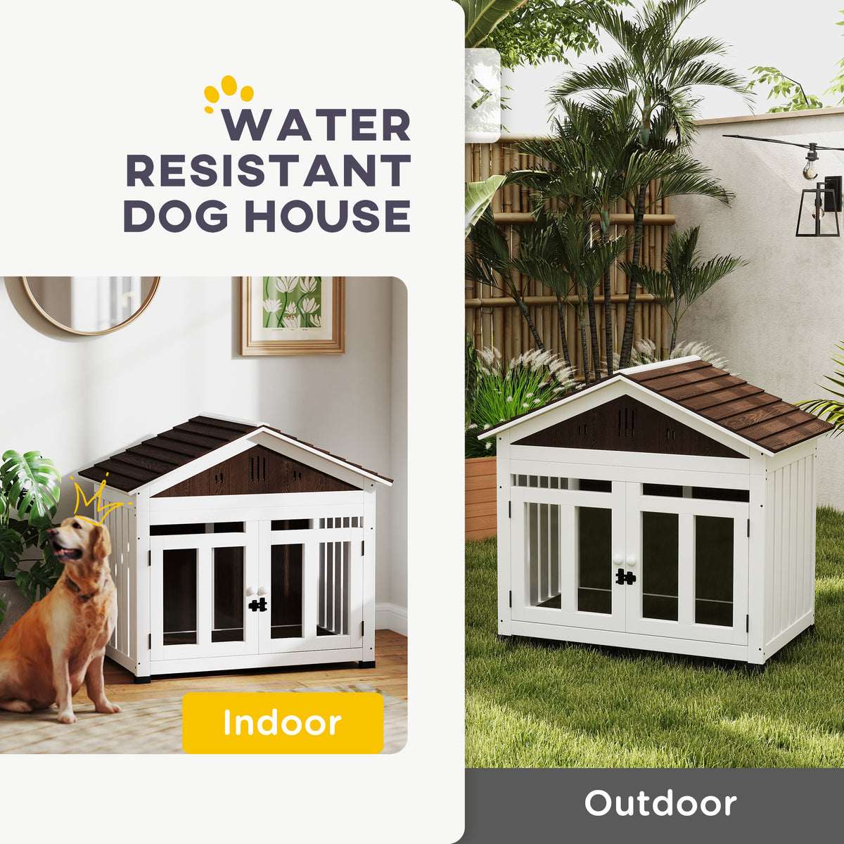 Wooden Dog House Outdoor Indoor for Small to Large Dogs with Air Vents & Removable Floor