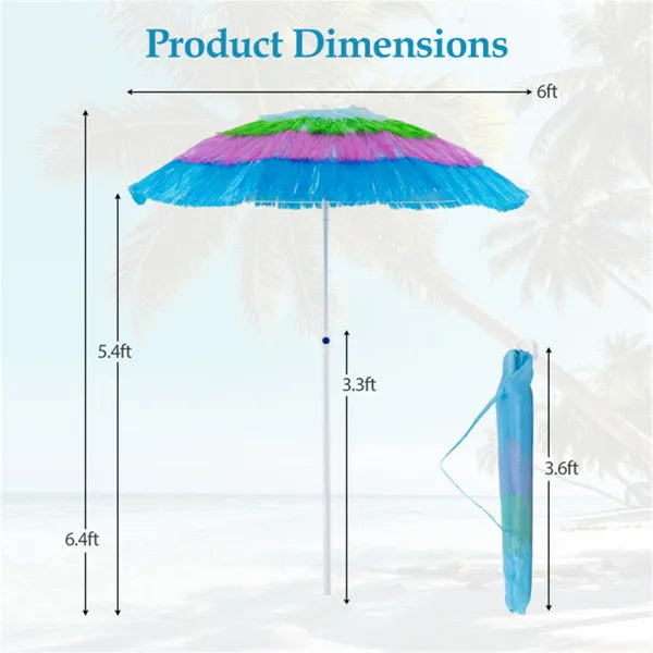 6 ft Tropical Tiki Patio Umbrella with Push Button Tilt