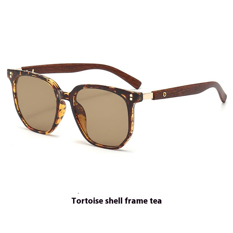 Vintage Wooden Grain Leg Nail Square Round Face Glasses - Minimalist Fashion Eyewear