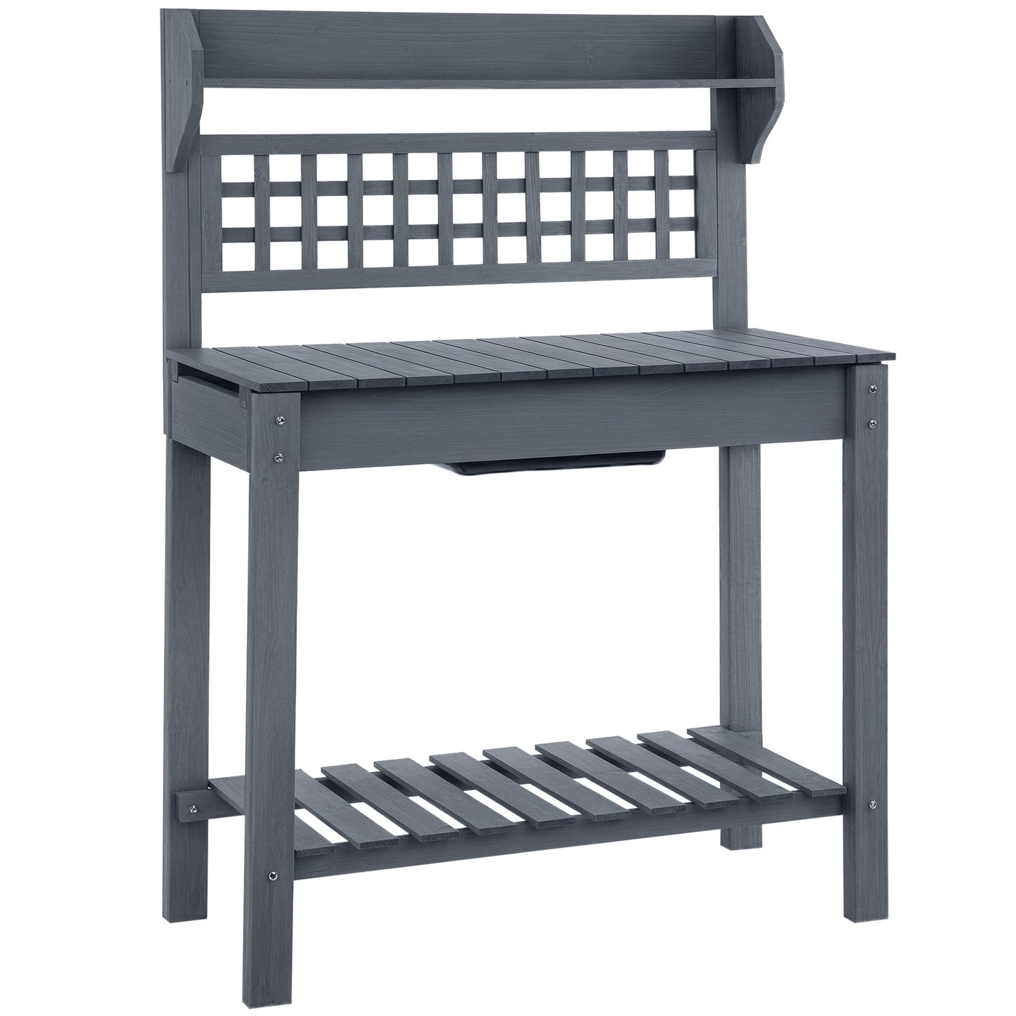 Wooden Garden Potting Bench Work Table with Hidden Storage and Sliding Top - Gray
