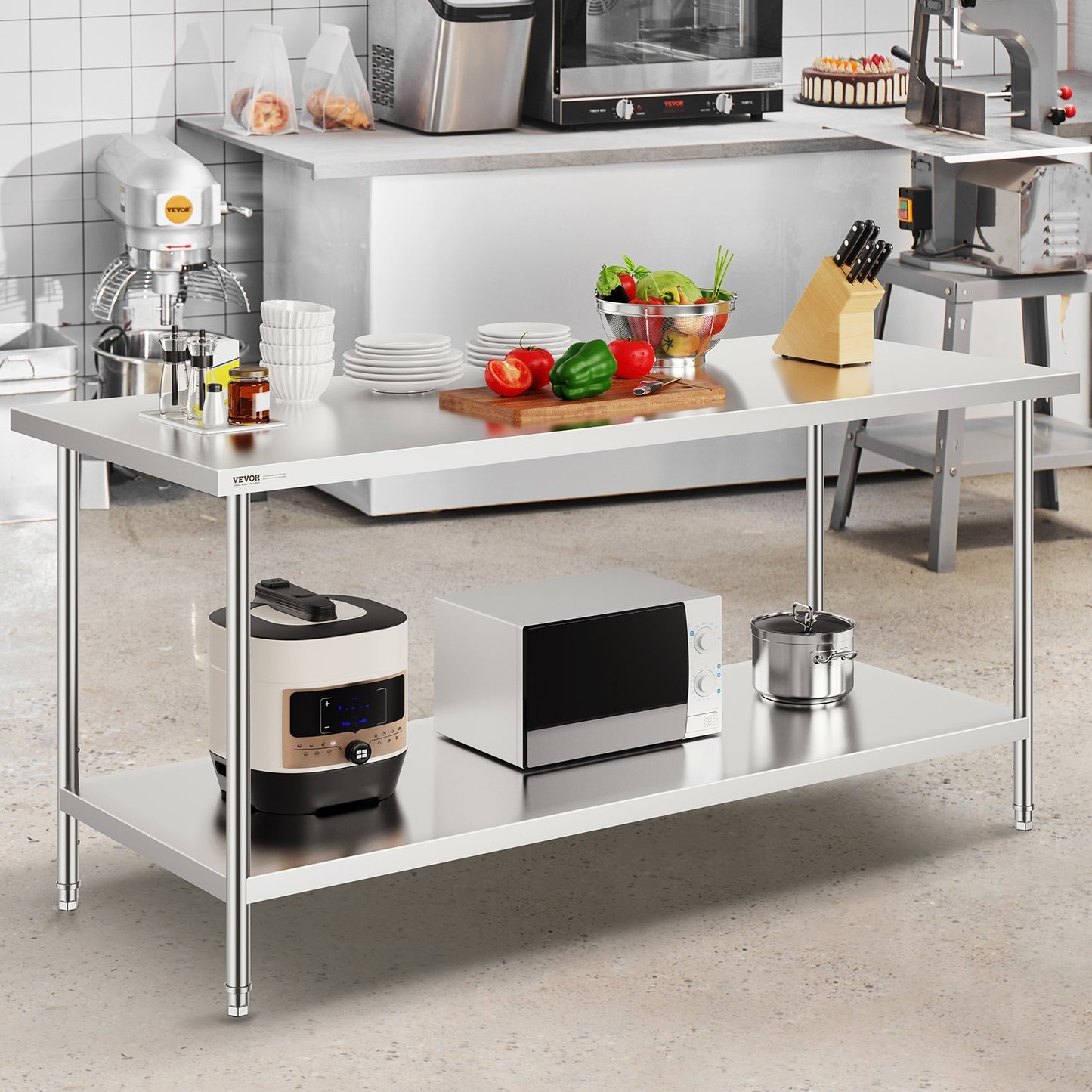 Heavy Duty Stainless Steel Prep Table - 30 x 72 Inch, Adjustable Height