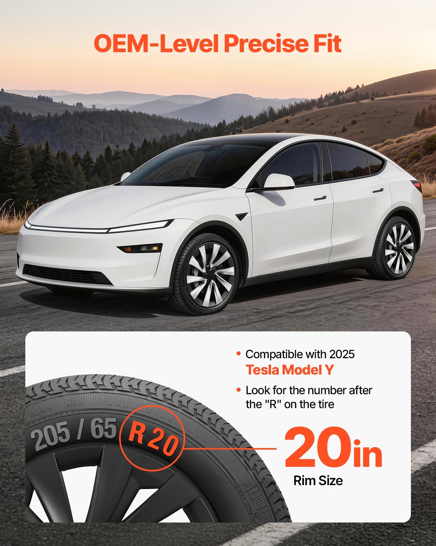 20 Inch Car Wheel Hubcaps for Tesla Model Y 2025 - Set of 4 Matte Black Replacement Rim Covers