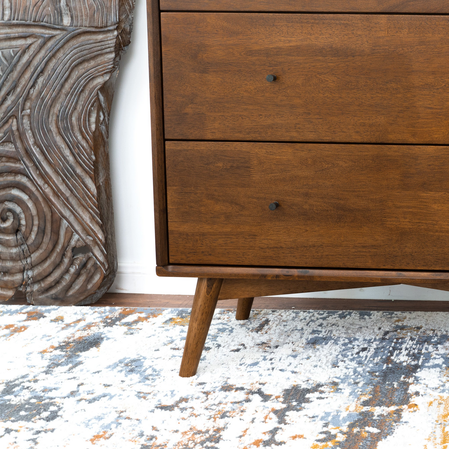 Caroline Mid Century Modern Solid Wood Dresser 3-Drawer For Bedroom