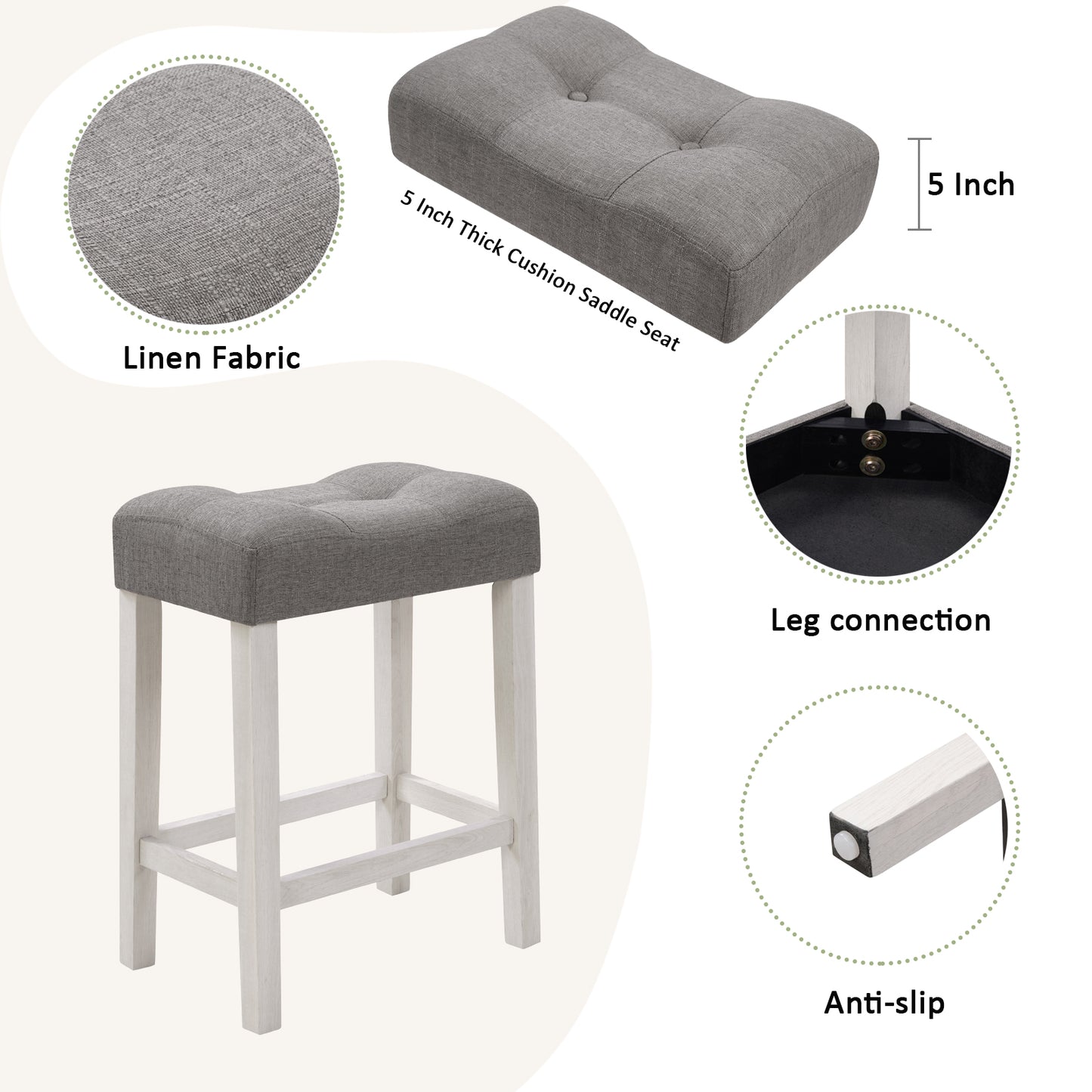 Bar Table Set with Power Outlet & 3 Padded Stools - Grey & White