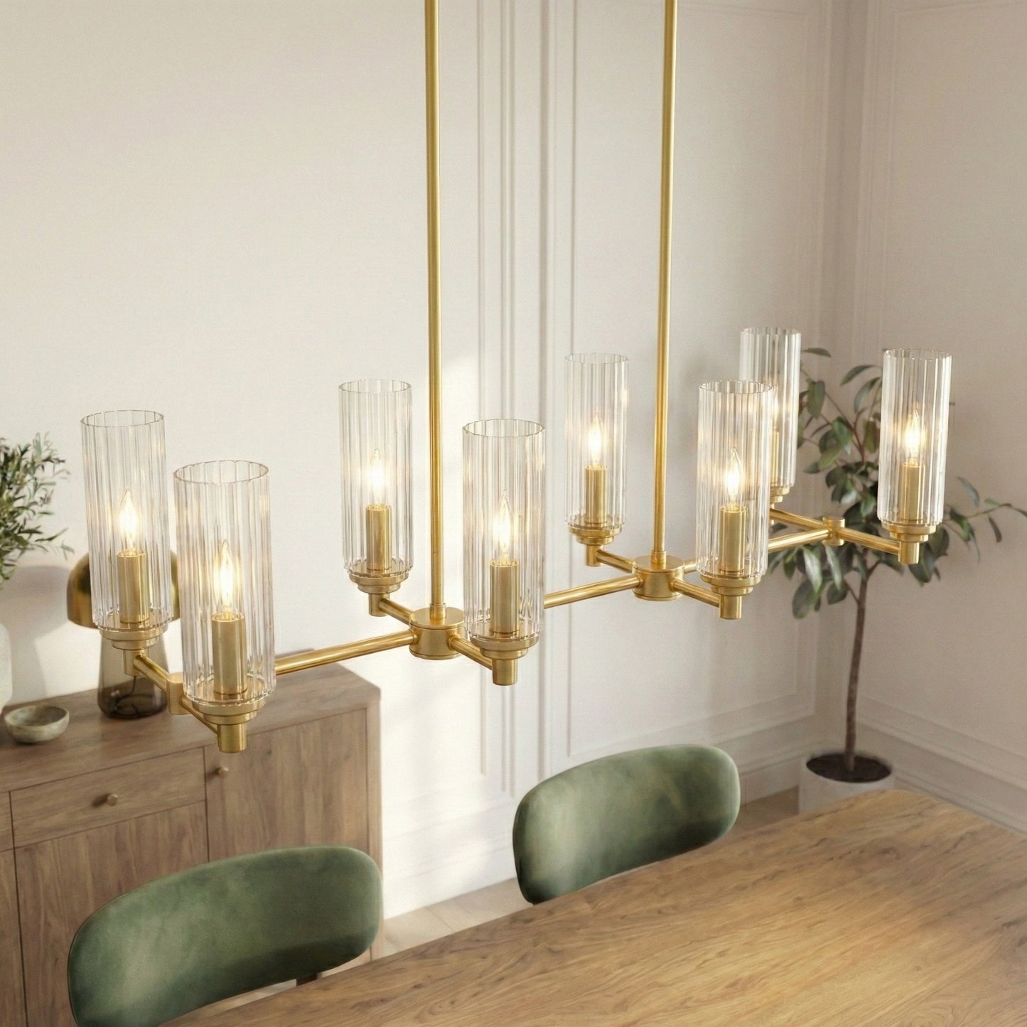 Willow Eight Lights Island With Clear Ribbed Glass Pendant Lamp -