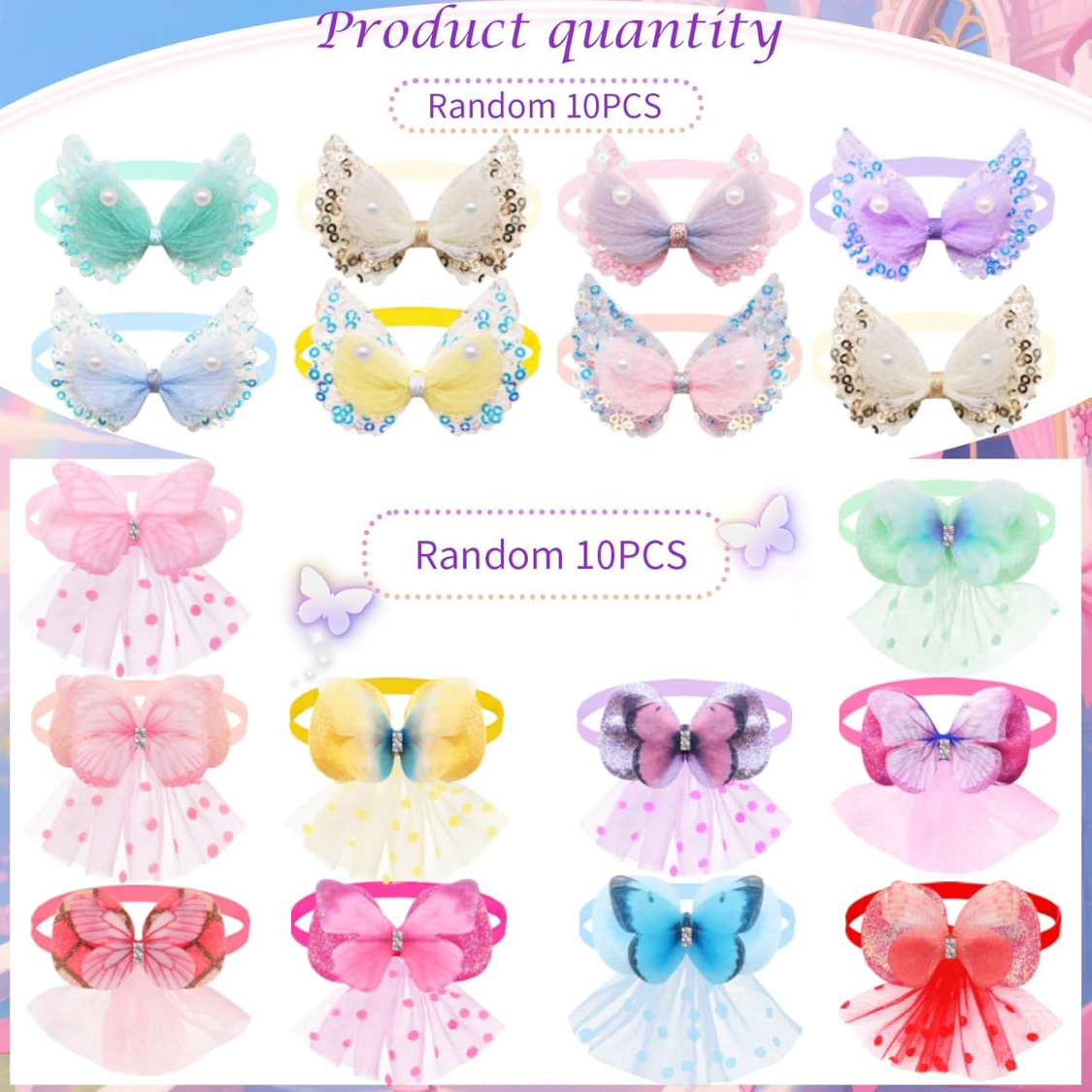 20Pcs Pet Bow Collars Set for Small Dogs & Cats - Multicolor Grooming Accessories