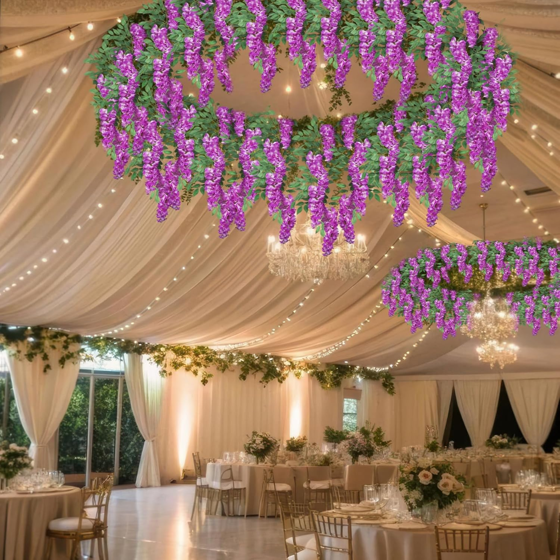 6.56FT Artificial Wisteria Vine Garland - Purplish Silk Flowers
