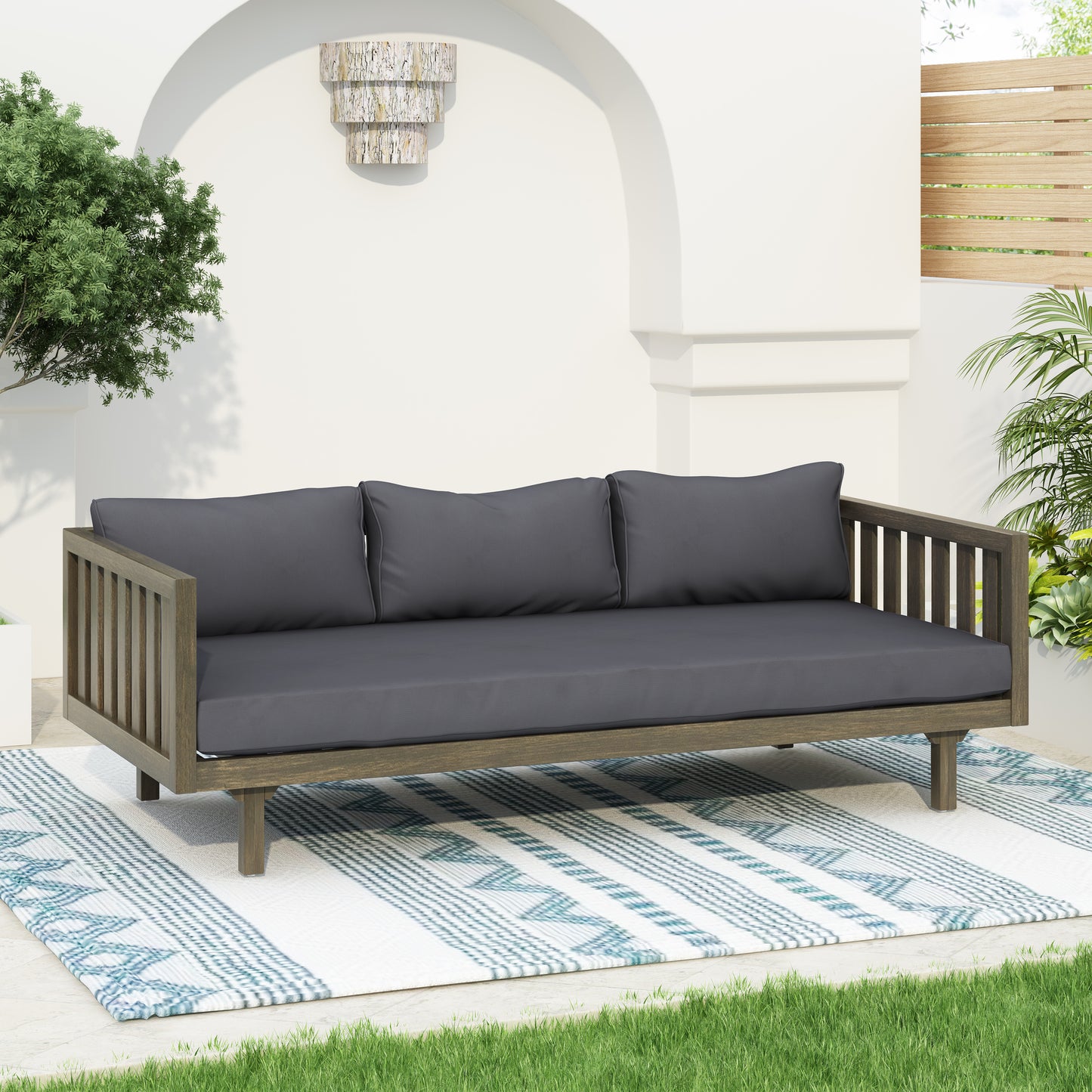 CLAREMONT 3 SEATER DAYBED GREY WOOD CUSHION