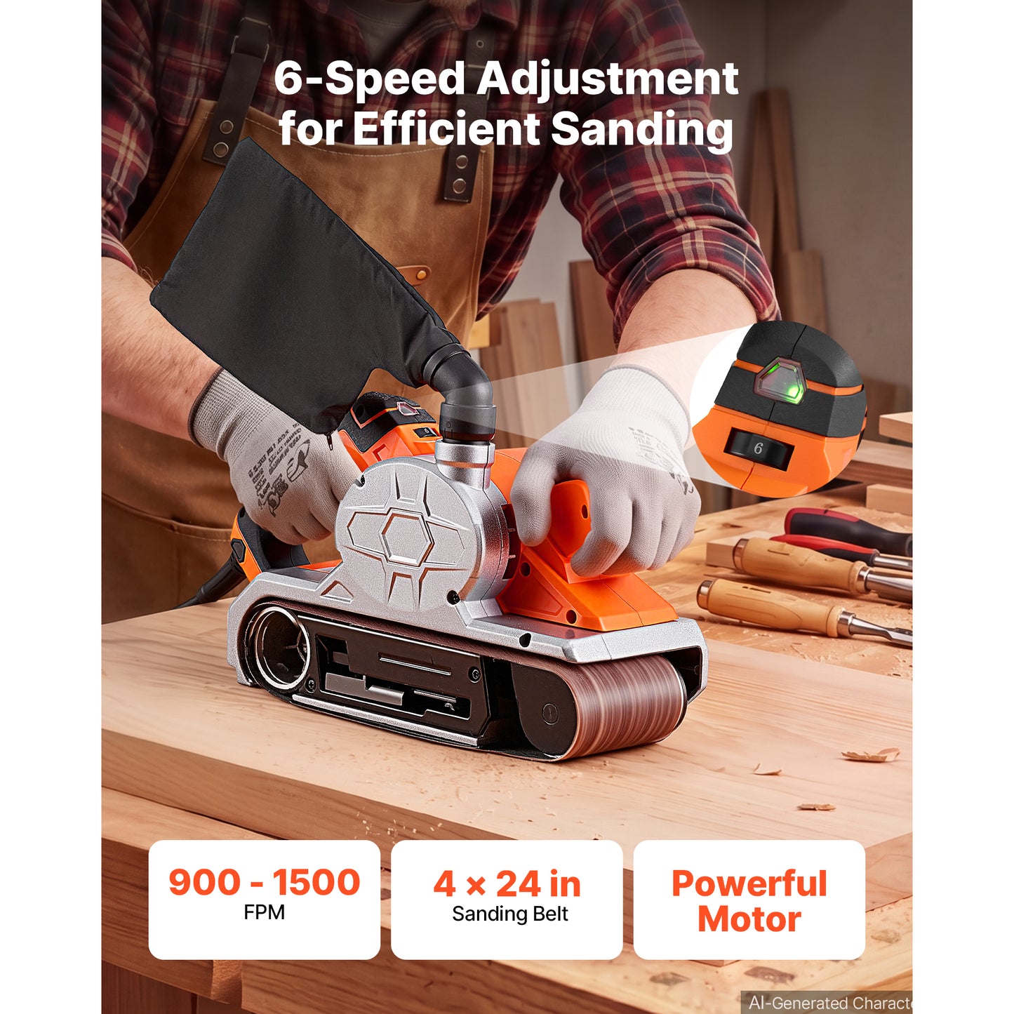 11.5A Belt Sander 4x24 Inch Woodworking Sanding Machine with 6 Variable Speeds