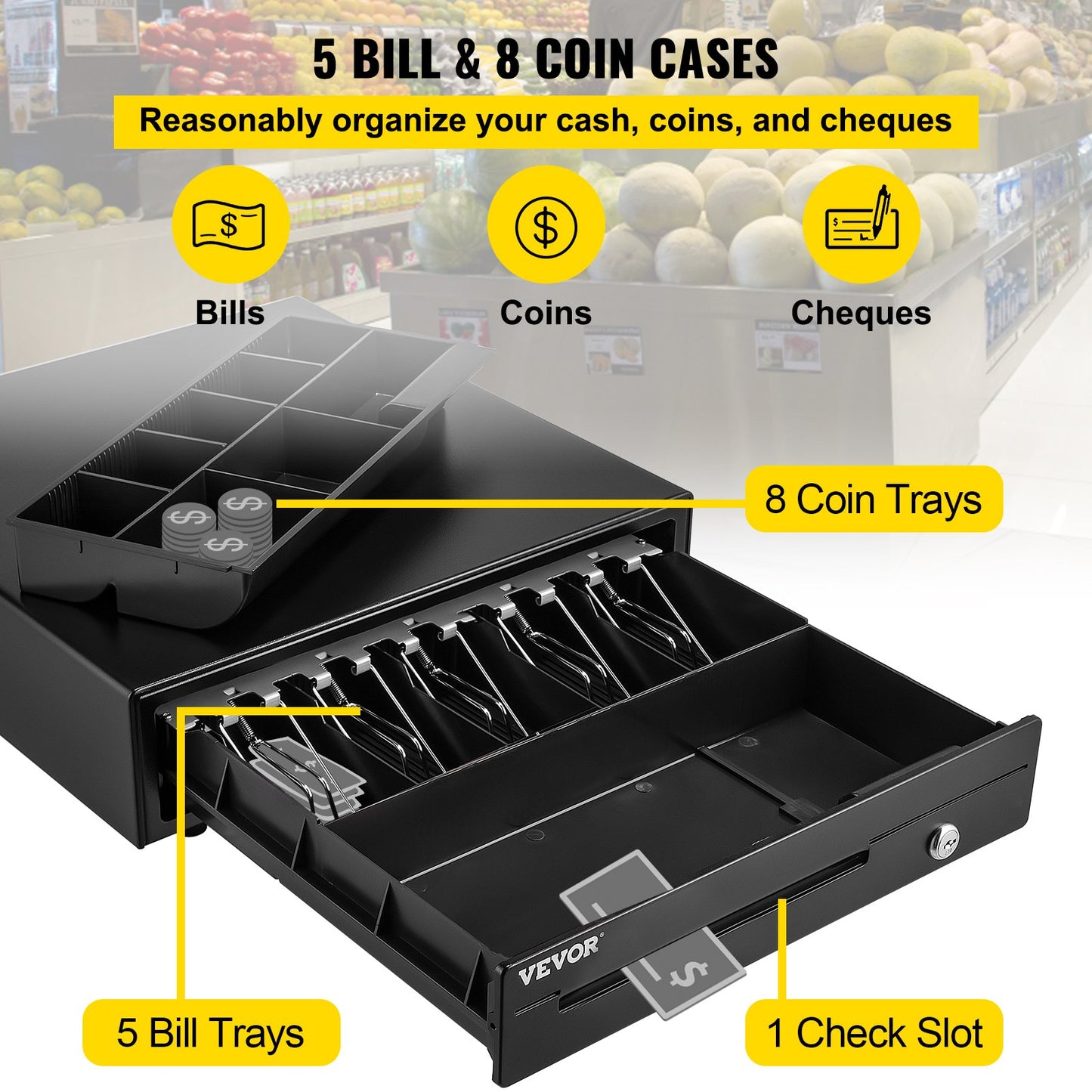 16-Inch Cash Register Drawer for POS System - Black