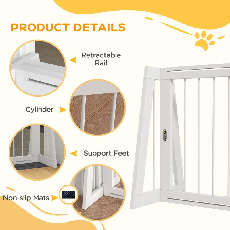 Wooden Pet Gate with Support Feet and Non-Slip Mats - Adjustable Indoor Barrier