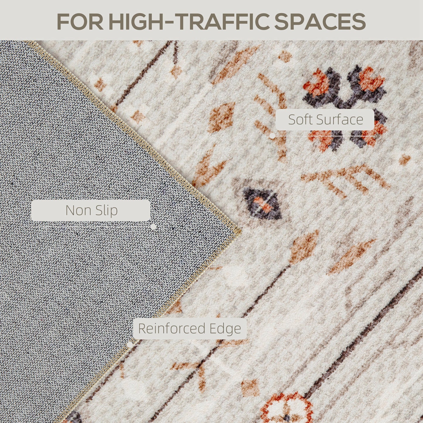 Machine Washable Boho Area Rug 4x6 - Non-Slip Flannel Carpet