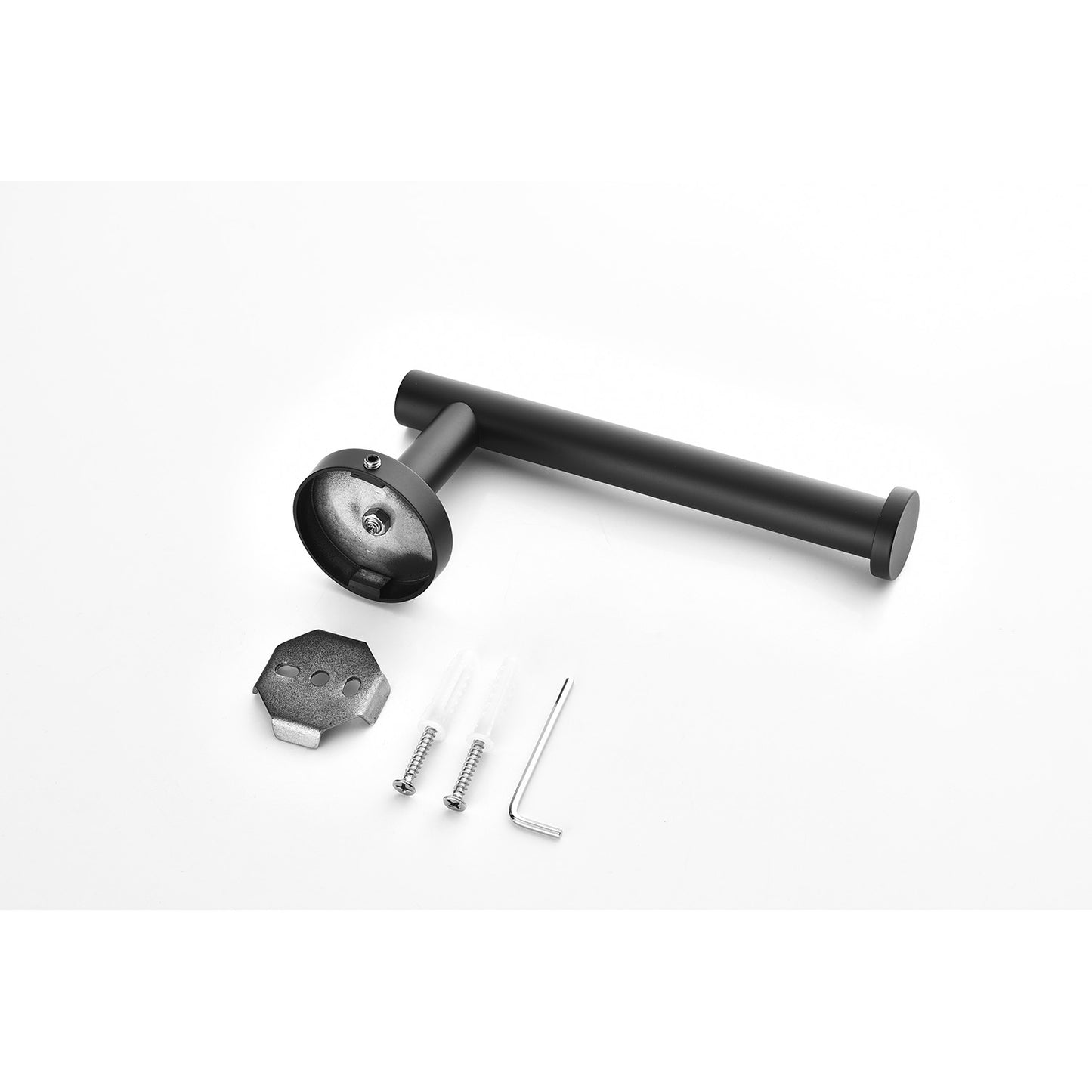 3-Piece Bathroom Hardware Set - Towel Bar, Toilet Paper Holder, Robe Hooks - Matte Black