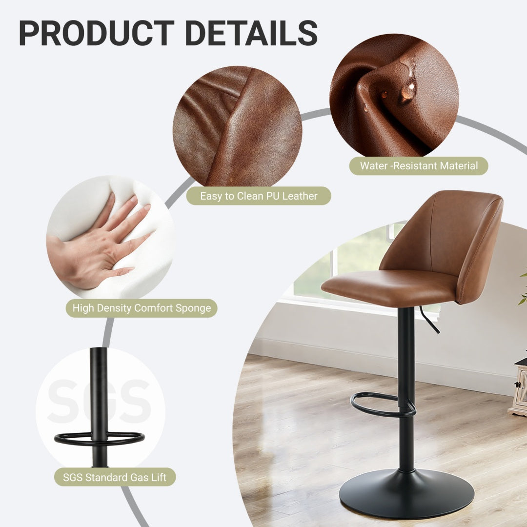 Adjustable Upholstered Swivel Bar Stools - Set of 1