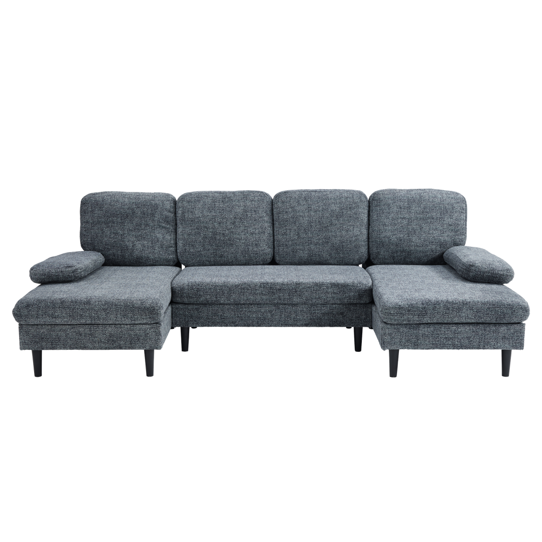U-Shaped Sectional Sofa - Dark Grey Chenille Fabric, 4-Seater