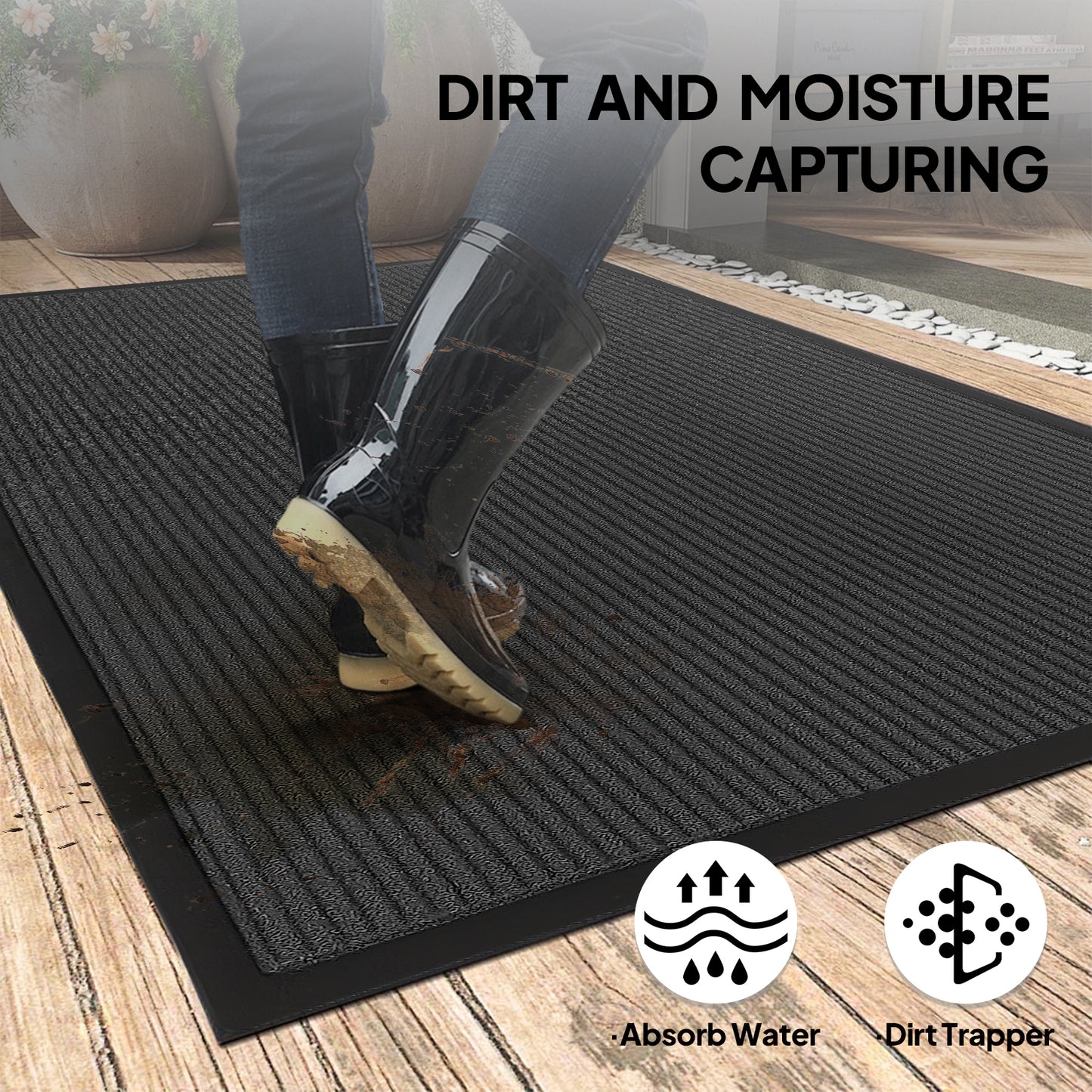 Heavy-Duty Dark Gray PVC Composite Entrance Mat - 90x120cm