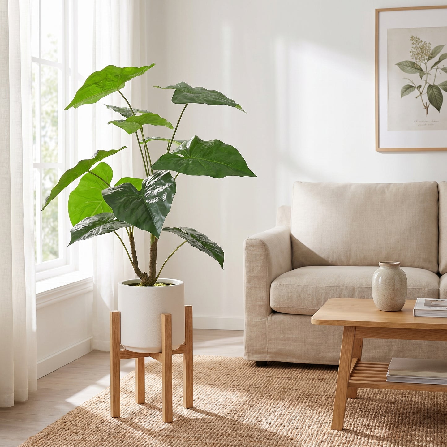 30'' Artificial Alocasia Leaf Plant with White Pot - 2pc Set