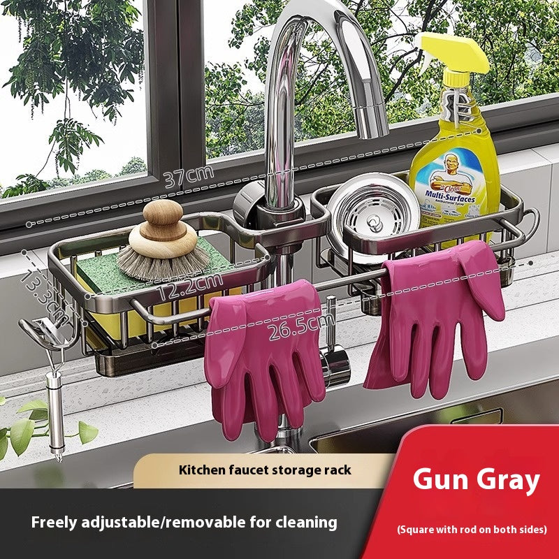 Multi-Purpose Aluminum Sink Faucet Storage Rack for Kitchen & Bathroom