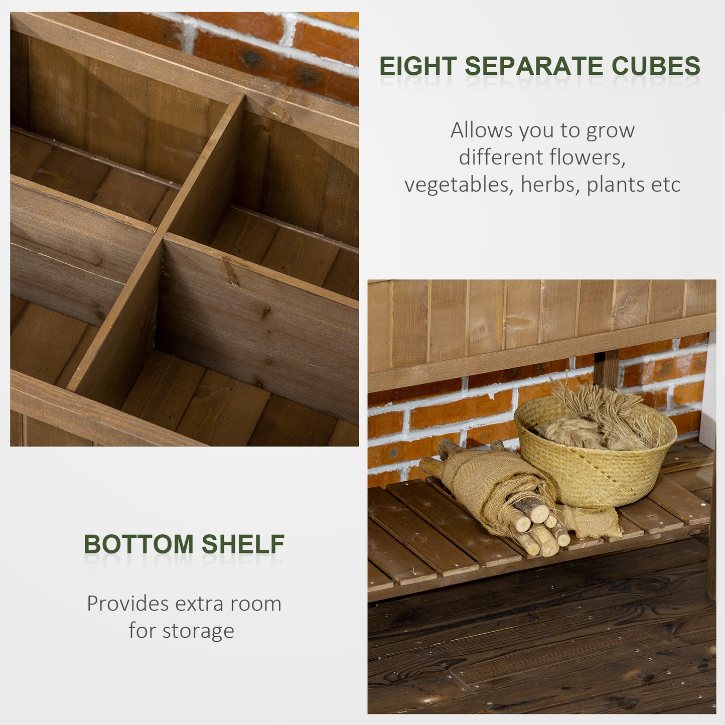 Wooden Raised Garden Bed with 8 Planter Boxes & Open Shelf - Dark Brown