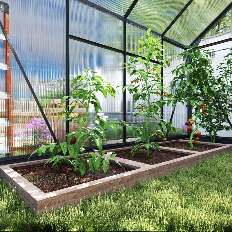 Heavy Duty Polycarbonate Greenhouse with Aluminum Frame, Walk-In Design, Vent Door, 6.2x8.3 ft Grey