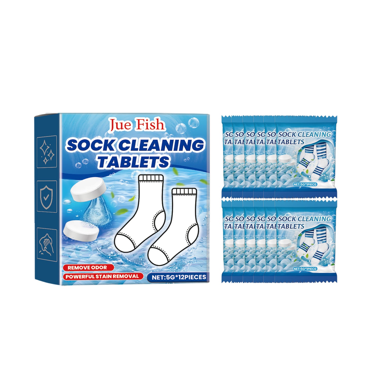 Effervescent Sock Cleaning Tablets 60 Pack - Laundry & Household Use