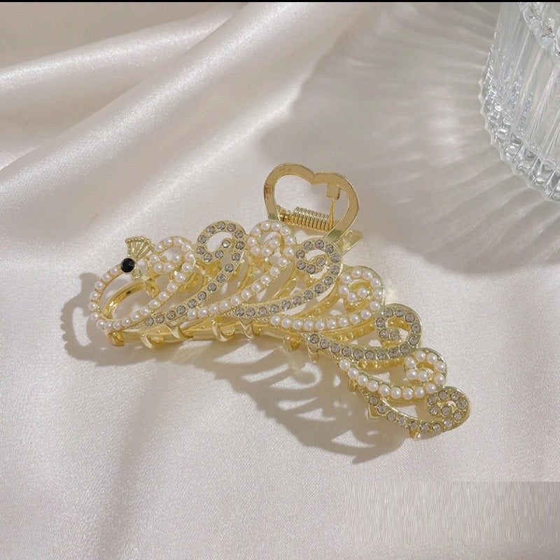 Antique Metal Hair Clip with Tassel & Pearl Detail