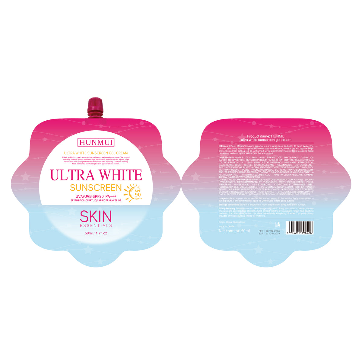 Ultra White Sunscreen Gel Cream SPF90 PA+++, 50ml
