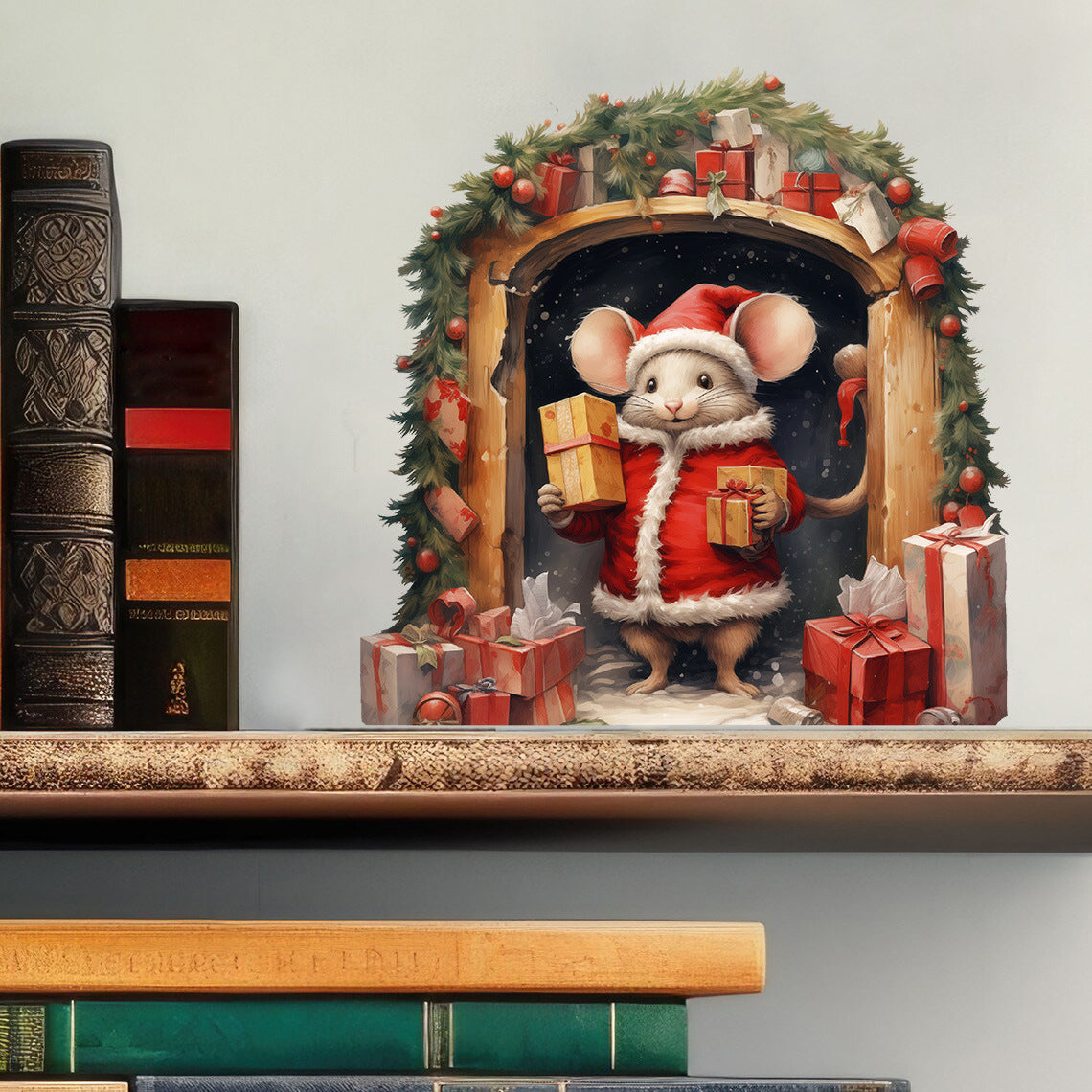 Christmas Cartoon Animal Mouse Hole Wall Sticker - Festive Decor for Home & Garden