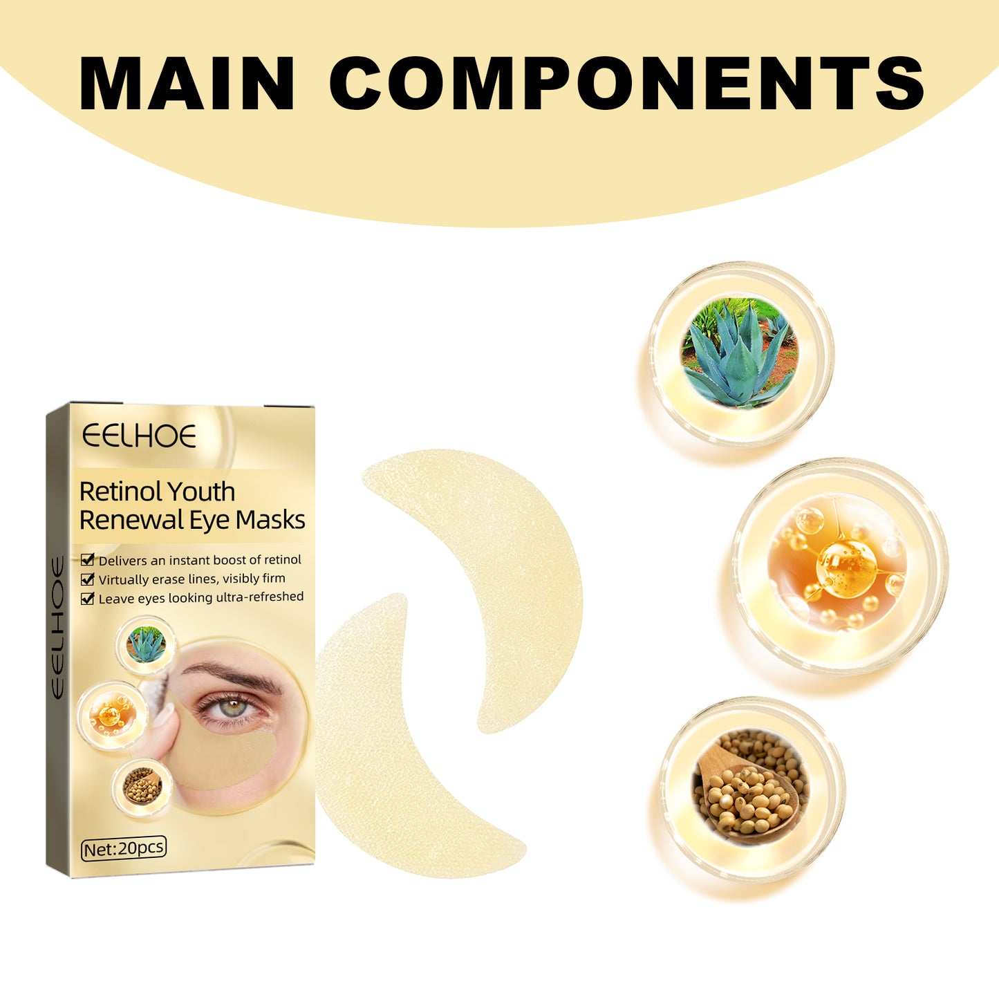 Retinol Eye Mask for Dark Circles and Fine Lines - 20 Pack