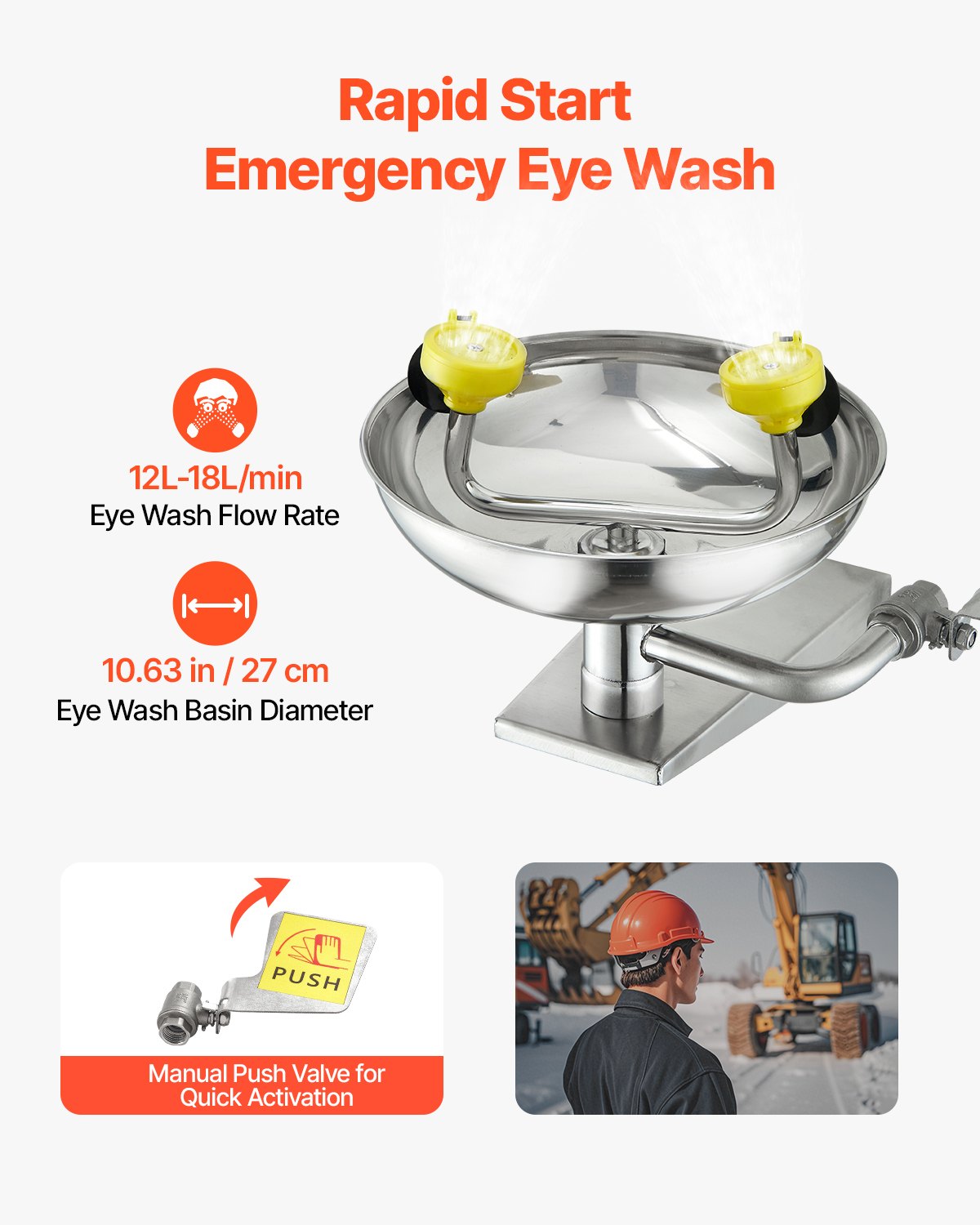 Emergency Eyewash Station - Stainless Steel Wall-Mounted