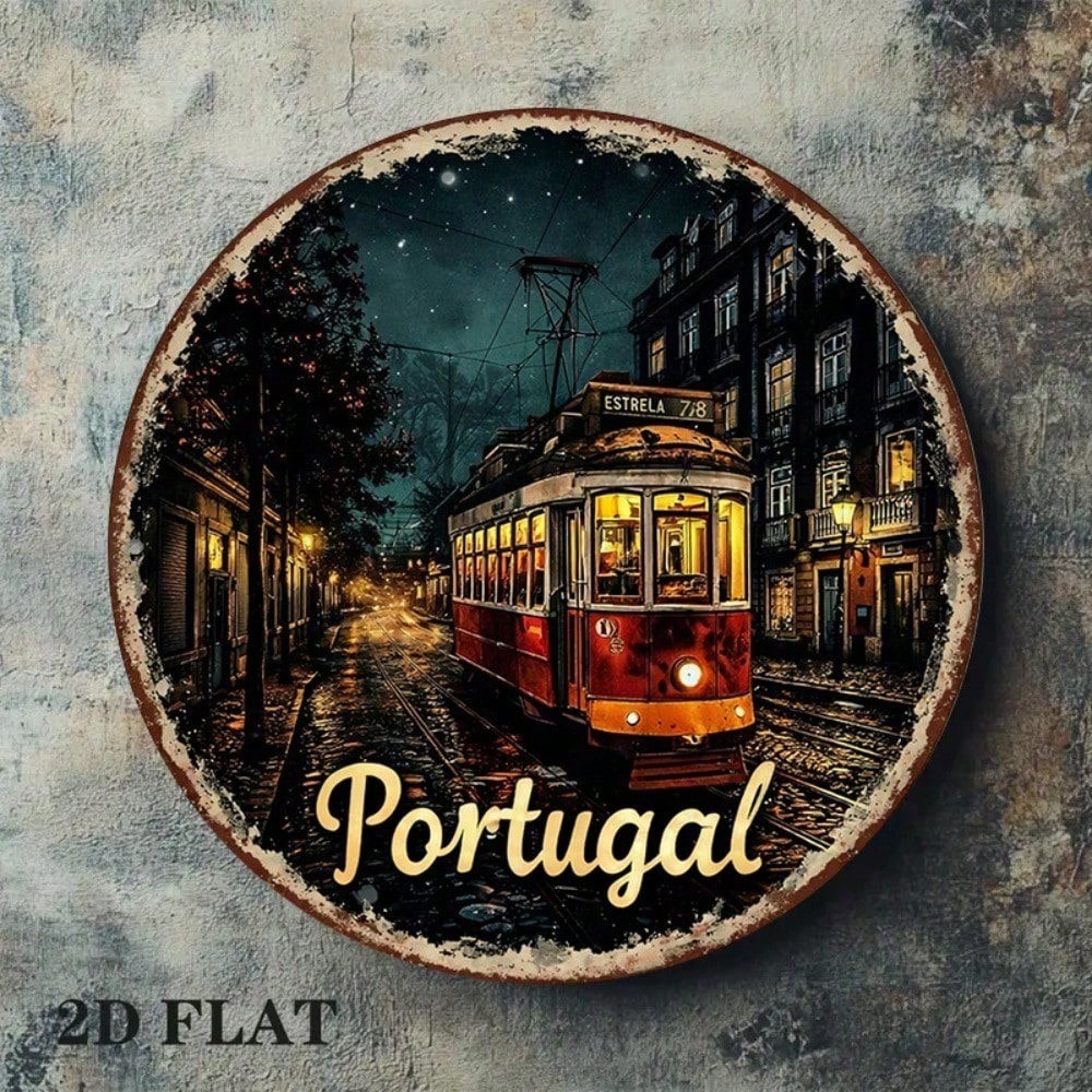 Lisbon Tram Retro Tin Sign - 8x8in Portuguese Wall Decor