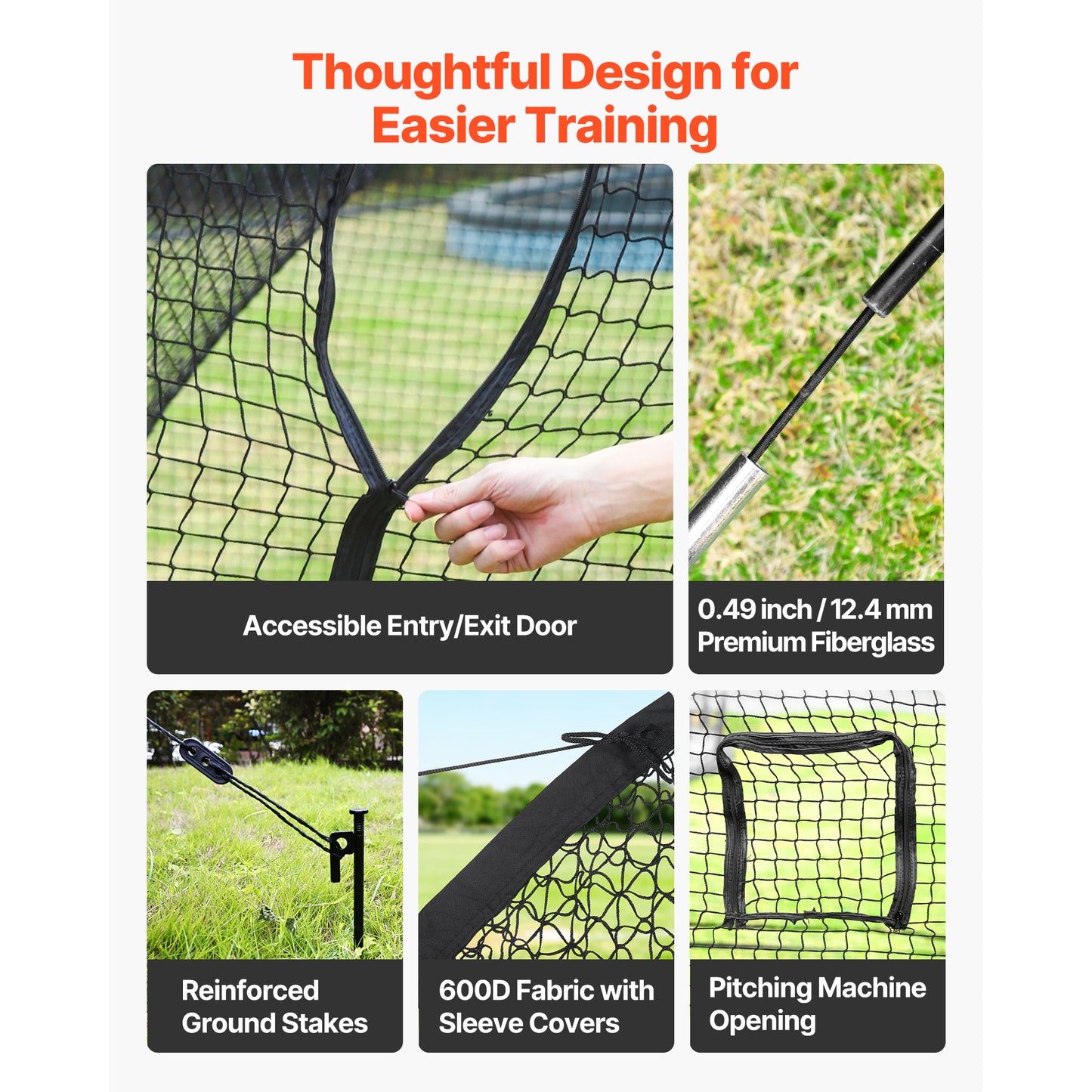 Portable Baseball Batting Cage 33x12x9.8 FT with Netting & Pitching Machine Opening